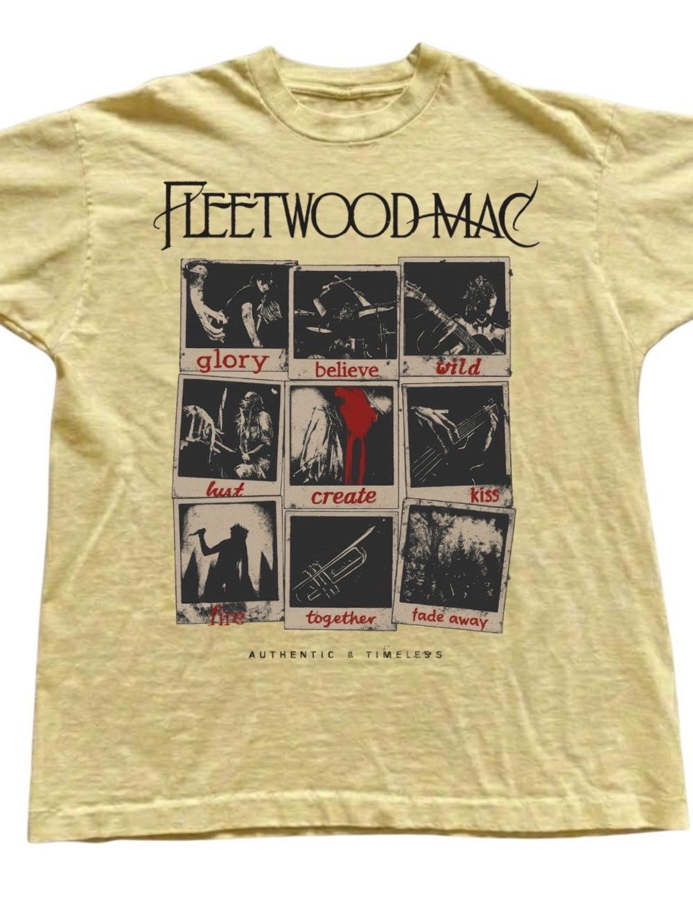 Fleetwood Mac Graphic Tee in Pale Yellow with Black & Red Print